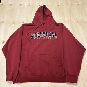 BAC Steamboat Colorado Hoodie Mens 2XL Red Fleece Pullover Ski Sweatshirt